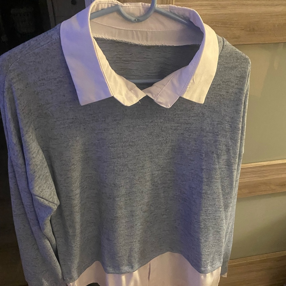 Blue and White Collared Sweater All in One